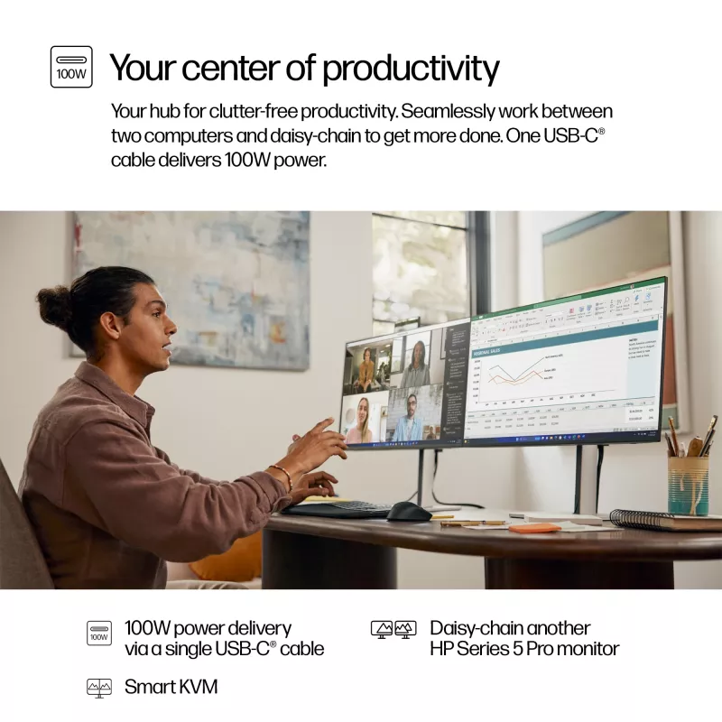 HP Series 5 Pro 27 collu QHD USB-C konferences monitors - 527pm
