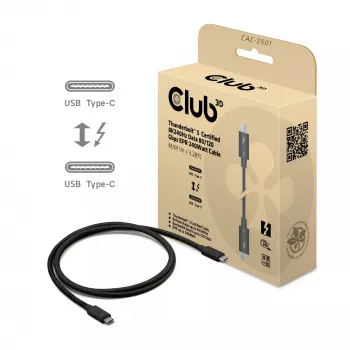 CLUB3D Thunderbolt™ 5 sertificēts 8K240Hz datu 80/120 Gbps EPR 240 vatu kabelis M/M 1m / 3.28 pēdas
