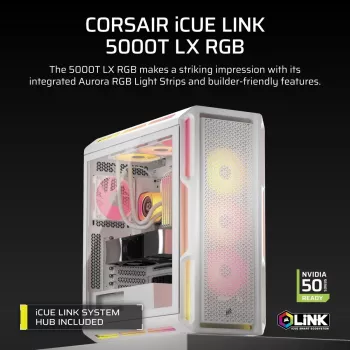 CORSAIR datora korpuss - Geh Midi 5000t Lx Rgb (rūdīts stikls) balts