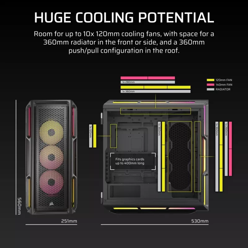 CORSAIR datora korpuss - Icue Link 5000t Lx RGB vidējais tornis ar augstu veiktspēju