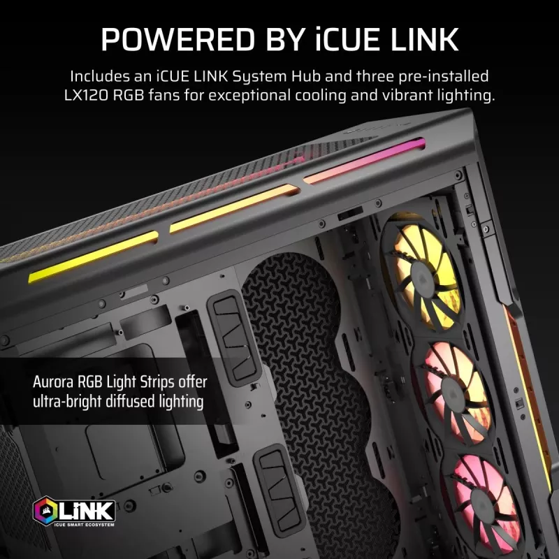 CORSAIR datora korpuss - Icue Link 5000t Lx RGB vidējais tornis ar augstu veiktspēju