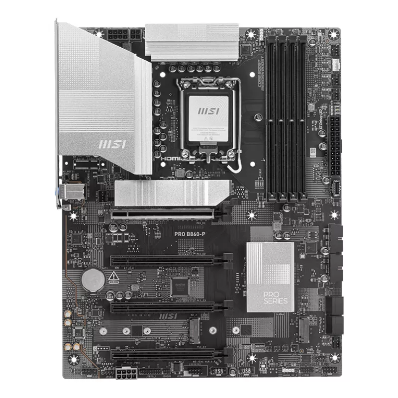 Mātesplate MSI PRO B860-P — Intel B860, LGA 1851, ATX, DDR5, 4 DIMM, 3×M.2, 5Gb LAN, HDMI 2.1