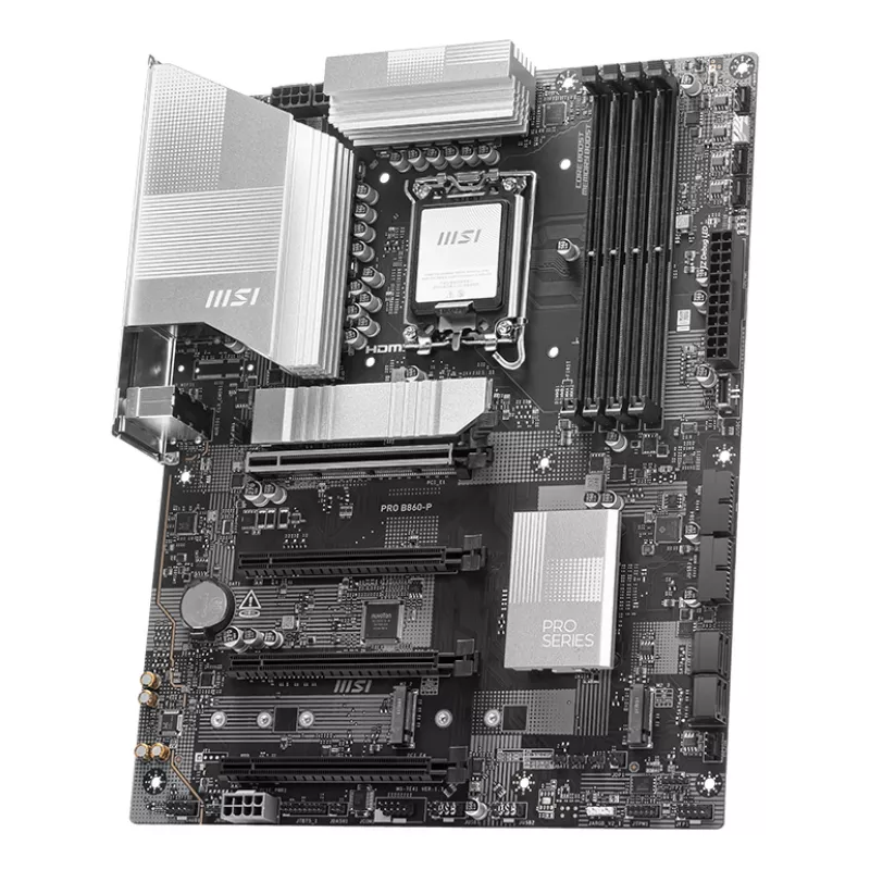 Mātesplate MSI PRO B860-P — Intel B860, LGA 1851, ATX, DDR5, 4 DIMM, 3×M.2, 5Gb LAN, HDMI 2.1