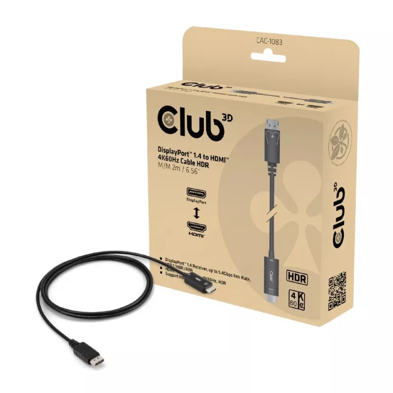 CLUB3D CAC-1083 DisplayPort kabelis 2 m HDMI Type D (Micro) melns