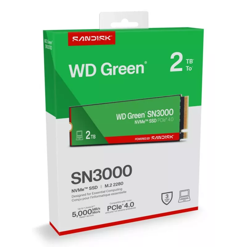WESTERN DIGITAL SSD - WD zaļa SN3000 NVMe - 500 GB - Pci-e Gen4 x4 - M.2 2280