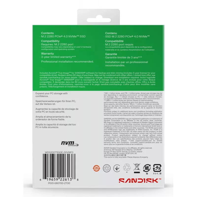 WESTERN DIGITAL SSD - WD zaļa SN3000 NVMe - 500 GB - Pci-e Gen4 x4 - M.2 2280