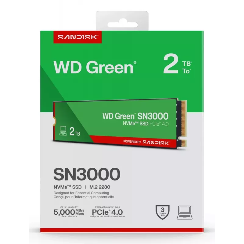 WESTERN DIGITAL SSD - WD zaļa SN3000 NVMe - 500 GB - Pci-e Gen4 x4 - M.2 2280