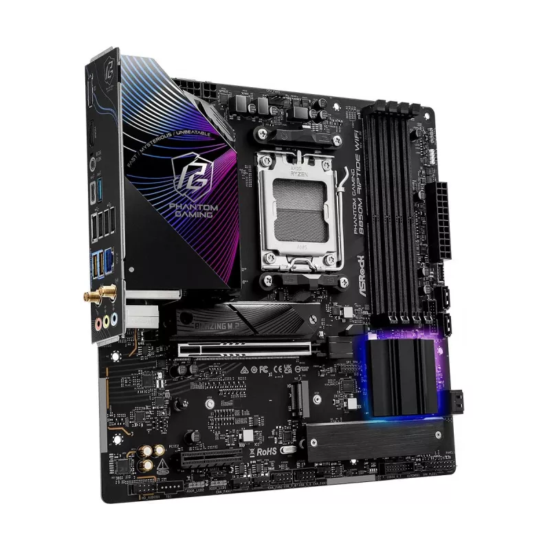 ASRock mātesplate B850M Riptide WiFi AM5 AMD B850 4 x DDR5 1 x HDMI 2.1 Tmds/frl 8g 1 x DisplayPort 1.4 ar DSC mATX