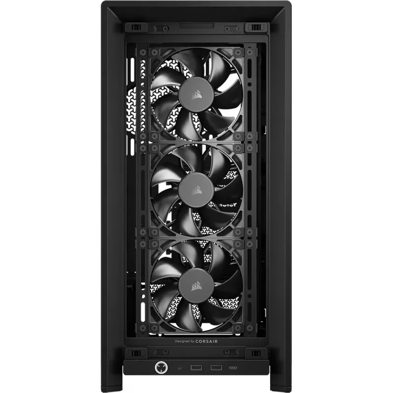 PC korpuss CORSAIR FRAME 4000D RS Midi Tower — melns, EATX atbalsts, rūdīts stikls, USB-C, 3x120mm priekšējie ventilatori