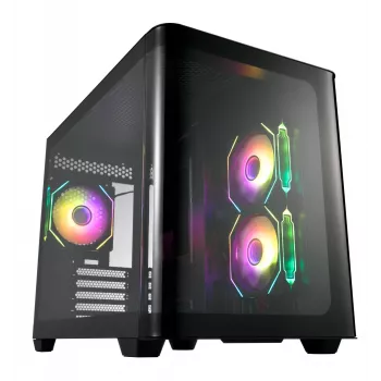 FSP S380-BA Case Mini Tower mITX, mATX Melns ARGB, Micro Tower, PC, melns, micro ATX, Mini-ITX, SPCC, rūdīts stikls, spēlēm