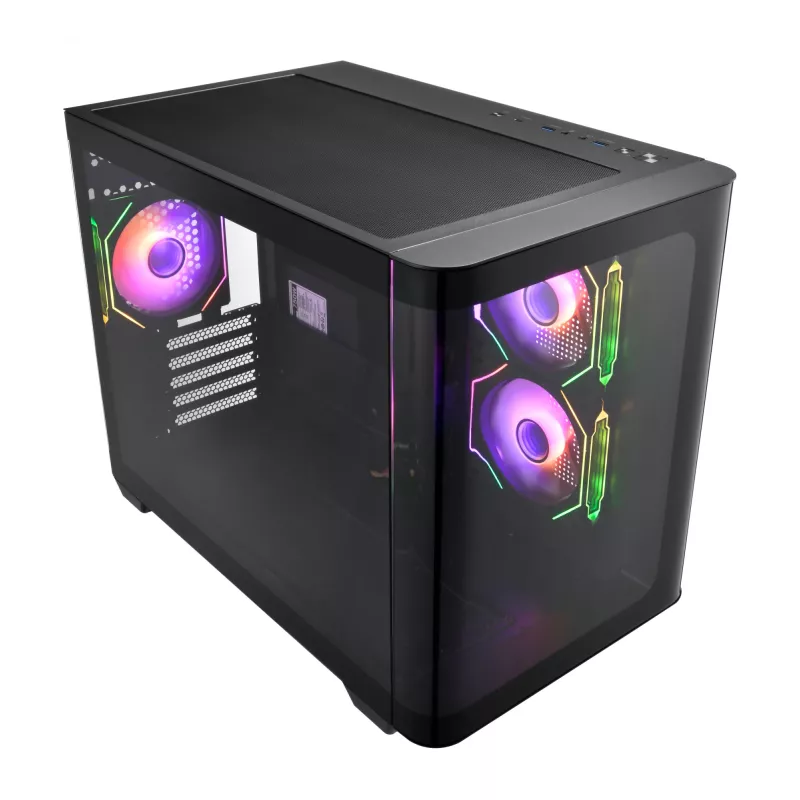 FSP S380-BA Case Mini Tower mITX, mATX Melns ARGB, Micro Tower, PC, melns, micro ATX, Mini-ITX, SPCC, rūdīts stikls, spēlēm