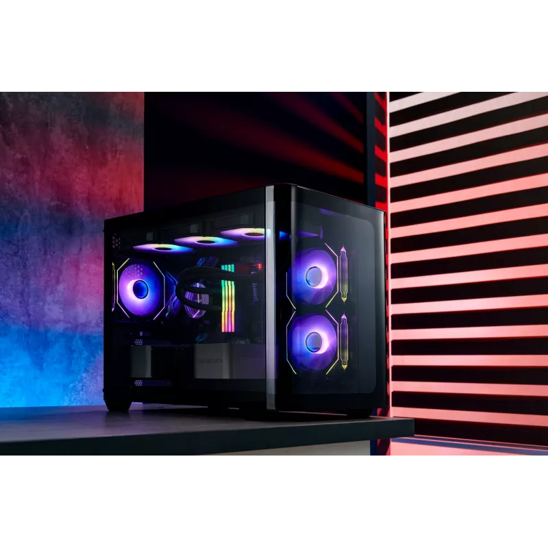 FSP S380-BA Case Mini Tower mITX, mATX Melns ARGB, Micro Tower, PC, melns, micro ATX, Mini-ITX, SPCC, rūdīts stikls, spēlēm