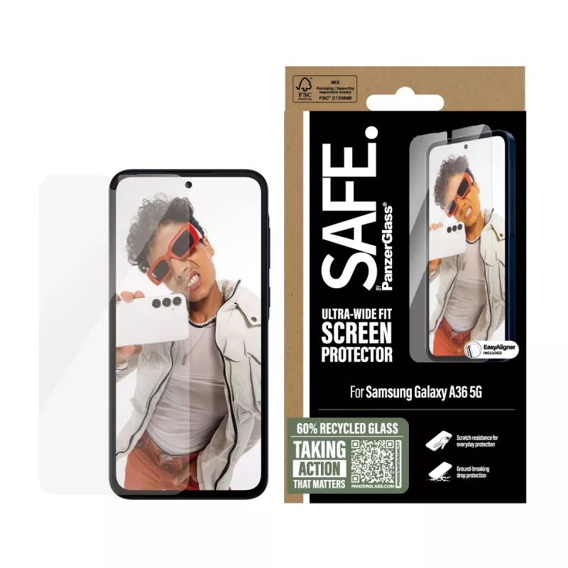 PanzerGlass SAFE. by ® Ekrāna aizsargs Samsung Galaxy A36 5G | Ultra-Wide Fit ar EasyAligner