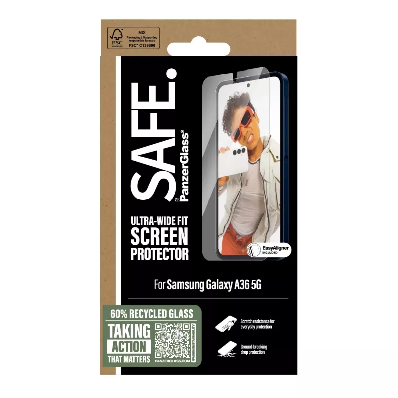 PanzerGlass SAFE. by ® Ekrāna aizsargs Samsung Galaxy A36 5G | Ultra-Wide Fit ar EasyAligner