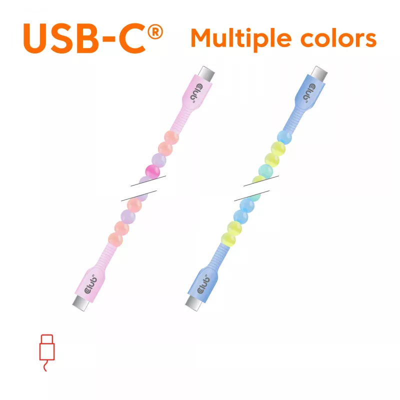 CLUB3D USB-C® pērlīšu kabelis, rozā, 2 m, USB C, USB C, 0.48 Gbit/s, rozā