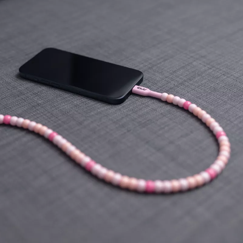CLUB3D USB-C® pērlīšu kabelis, rozā, 2 m, USB C, USB C, 0.48 Gbit/s, rozā