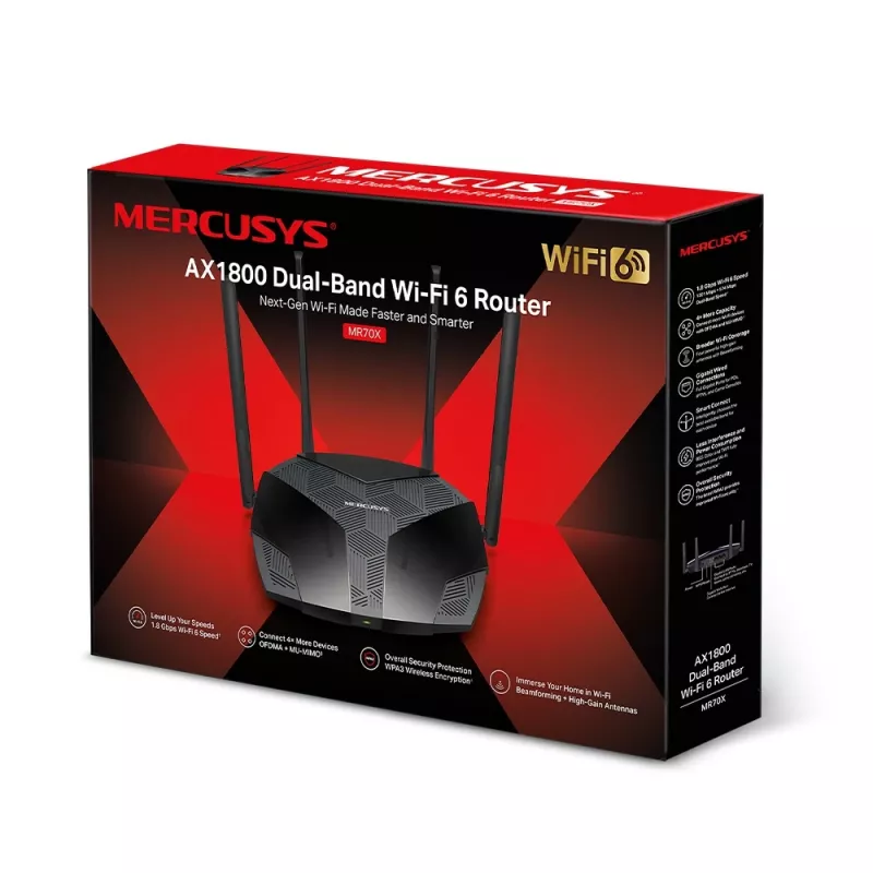 MERCUSYS MR70X bezvadu maršrutētājs Gigabit Ethernet divjoslu (2,4 GHz / 5 GHz) melns