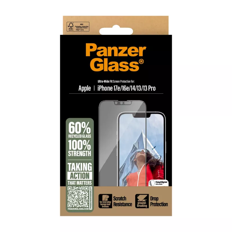 PanzerGlass ® Ekrāna aizsargs iPhone 17e | 16e | 14 | 13 | 13 Pro | Ultra-Wide Fit ar EasyAligner
