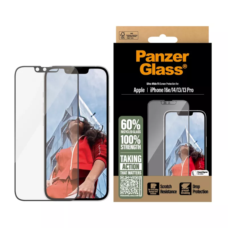 PanzerGlass ® Ekrāna aizsargs iPhone 17e | 16e | 14 | 13 | 13 Pro | Ultra-Wide Fit ar EasyAligner