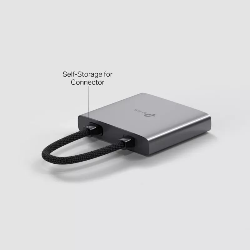 USB Type-C centrmezgls TP-Link UH3020C — 3 porti (HDMI, USB-A, USB-C), 5 Gbit/s, HDMI 4K@60Hz, PD līdz 100W, alumīnijs, 0,18 m kabelis