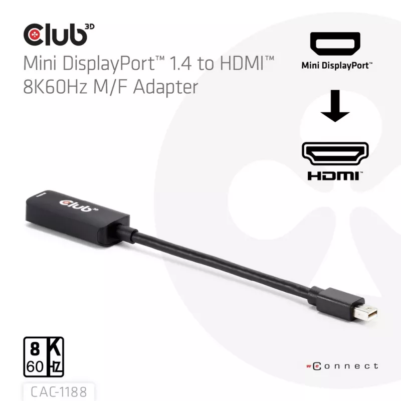 Adapter club 3d Mini DisplayPort 1.4 to HDMI 8K60Hz M/F, Mini DisplayPort savienotājs