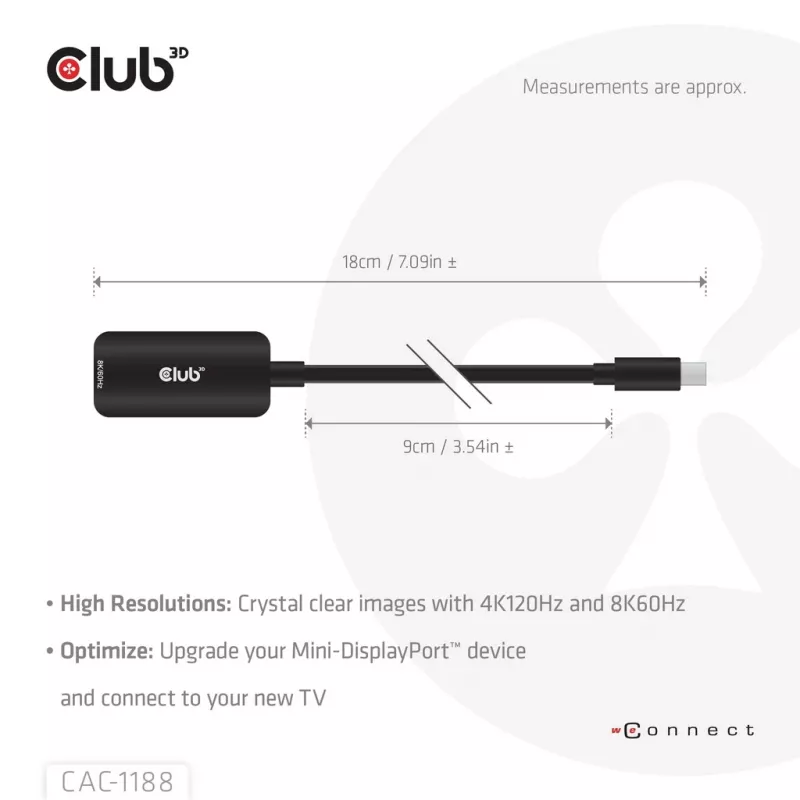 Adapter club 3d Mini DisplayPort 1.4 to HDMI 8K60Hz M/F, Mini DisplayPort savienotājs