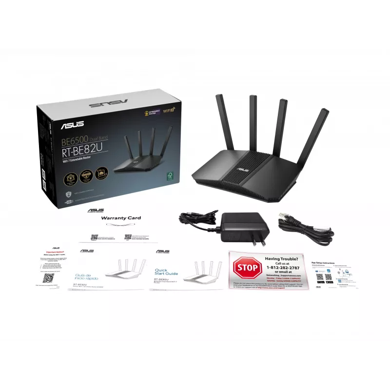 ASUS RT-BE82U BE6500 bezvadu maršrutētājs 2.5 Gigabit Ethernet divjoslu (2.4 GHz / 5 GHz) Melns