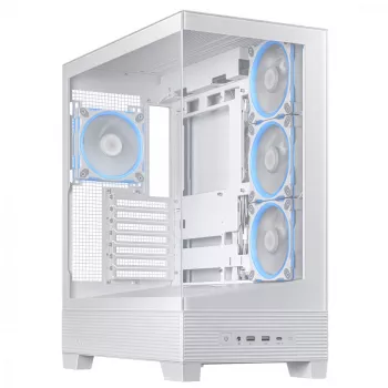 PC korpuss ASUS A31 Plus TG ARGB WHITE Midi Tower — ATX, rūdīts stikls, ARGB, 3x120mm + 1x120mm ventilatori, 38 cm GPU, 165 mm CPU dzesētājs