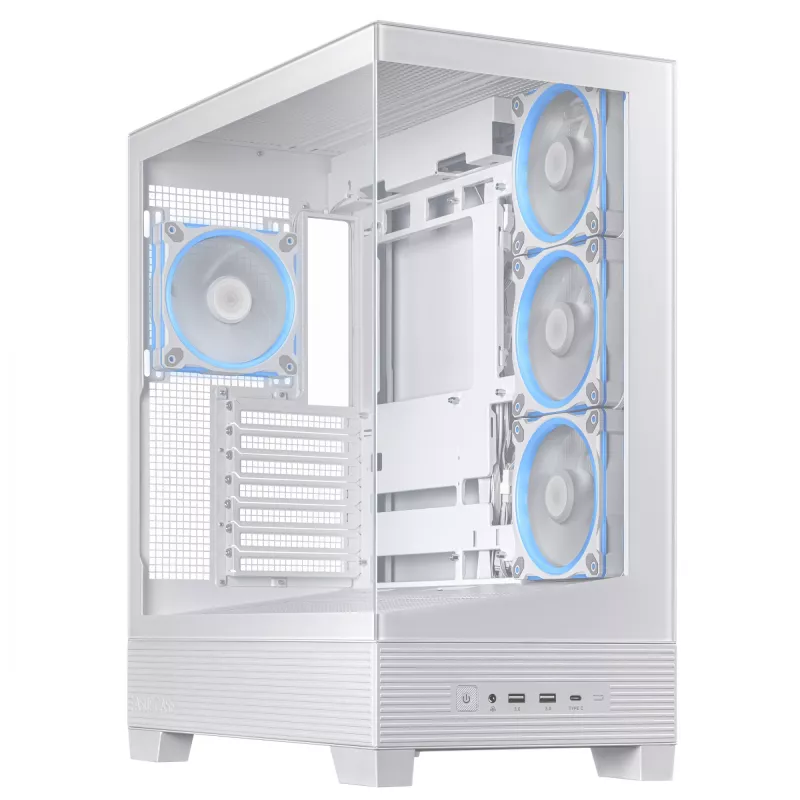 PC korpuss ASUS A31 Plus TG ARGB WHITE Midi Tower — ATX, rūdīts stikls, ARGB, 3x120mm + 1x120mm ventilatori, 38 cm GPU, 165 mm CPU dzesētājs
