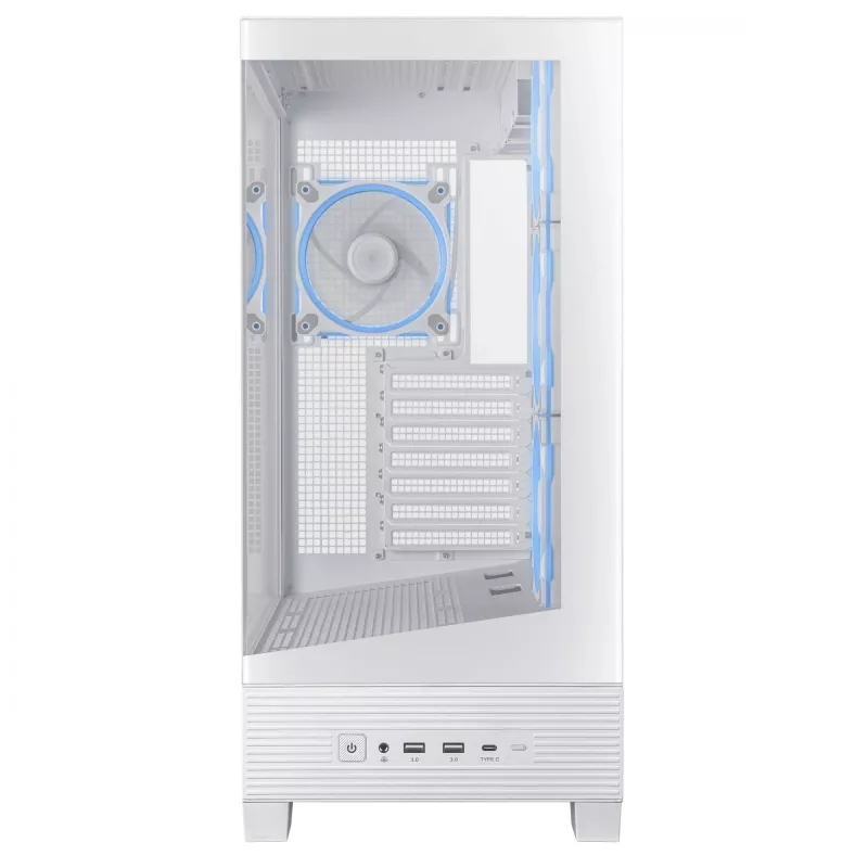 PC korpuss ASUS A31 Plus TG ARGB WHITE Midi Tower — ATX, rūdīts stikls, ARGB, 3x120mm + 1x120mm ventilatori, 38 cm GPU, 165 mm CPU dzesētājs