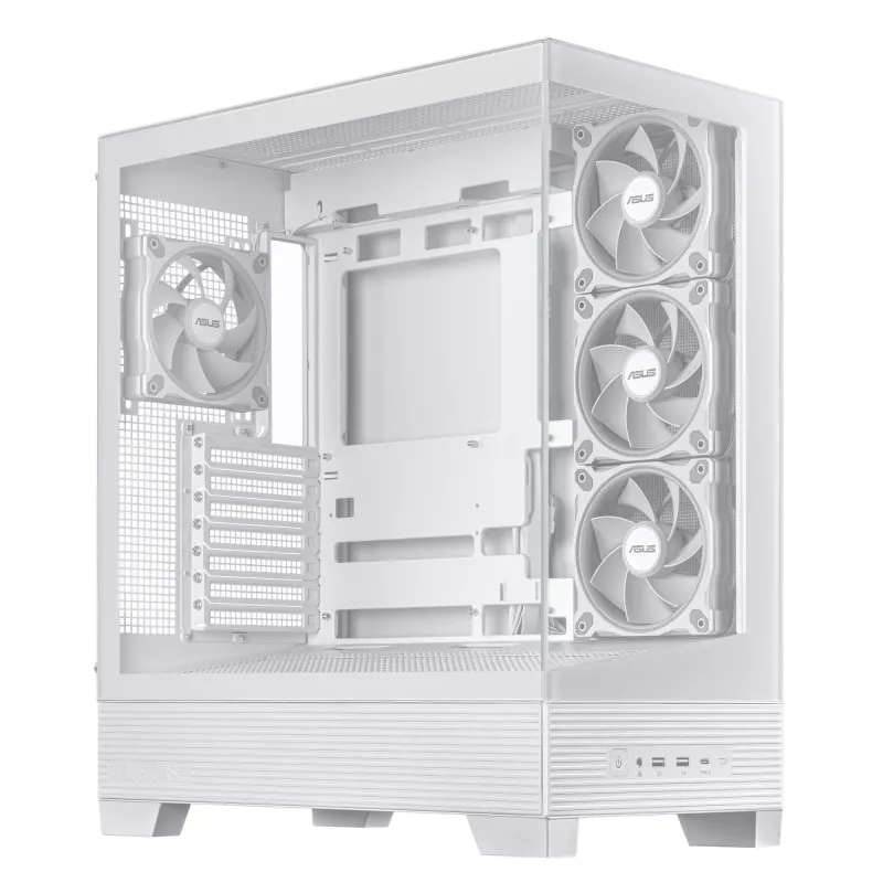 PC korpuss ASUS A31 Plus TG ARGB WHITE Midi Tower — ATX, rūdīts stikls, ARGB, 3x120mm + 1x120mm ventilatori, 38 cm GPU, 165 mm CPU dzesētājs