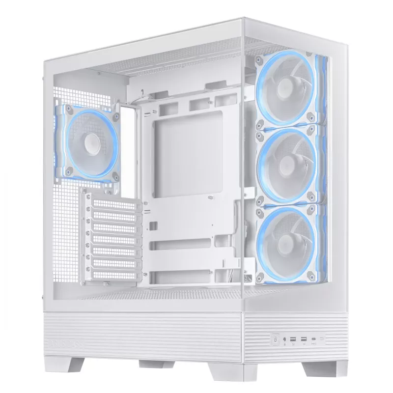 PC korpuss ASUS A31 Plus TG ARGB WHITE Midi Tower — ATX, rūdīts stikls, ARGB, 3x120mm + 1x120mm ventilatori, 38 cm GPU, 165 mm CPU dzesētājs