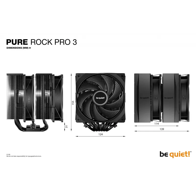 be quiet! Pure Rock Pro 3 Melns procesora gaisa dzesētājs 12 cm 1 gab.
