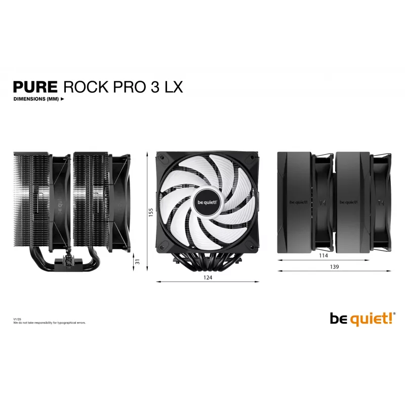 be quiet! Pure Rock Pro 3 LX Melns procesora gaisa dzesētājs 12 cm 1 gab.