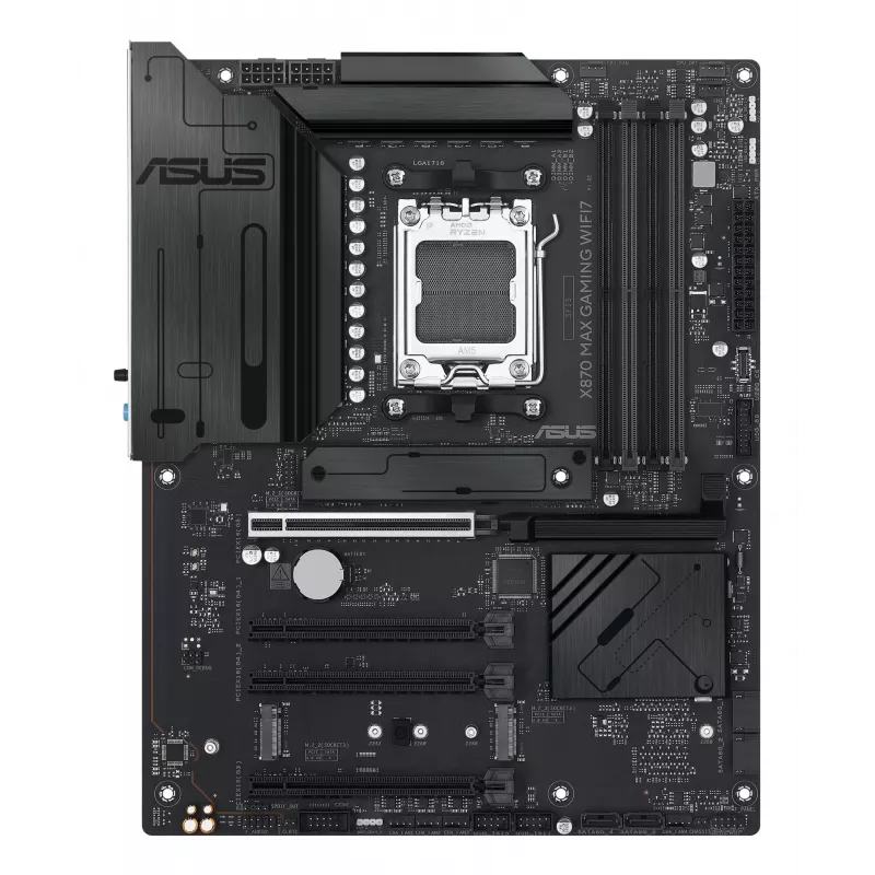 Mātesplate ASUS X870 MAX GAMING WIFI7 ATX — AMD X870, Socket AM5, DDR5, 4 DIMM, 256 GB, Wi‑Fi 7, Bluetooth 5.4, 3 M.2, 2x USB4 Gen3x2