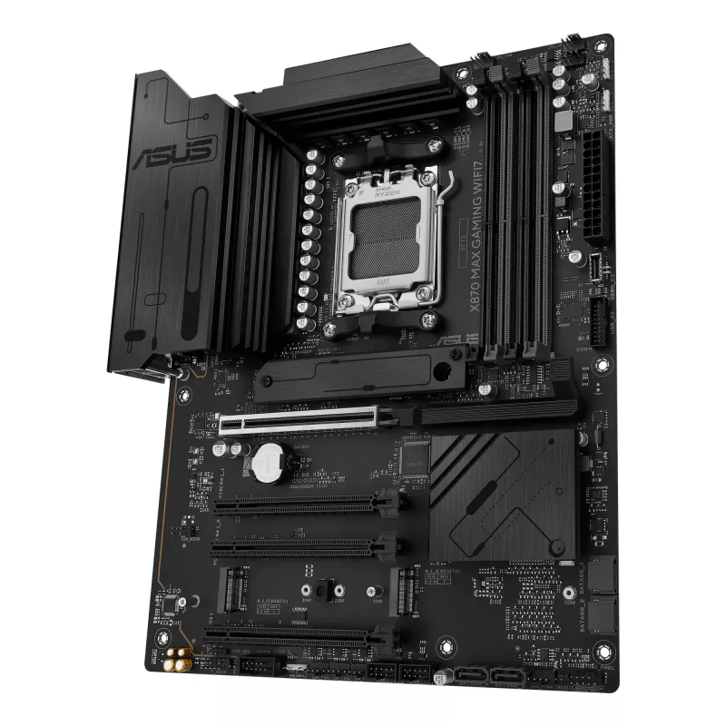 Mātesplate ASUS X870 MAX GAMING WIFI7 ATX — AMD X870, Socket AM5, DDR5, 4 DIMM, 256 GB, Wi‑Fi 7, Bluetooth 5.4, 3 M.2, 2x USB4 Gen3x2