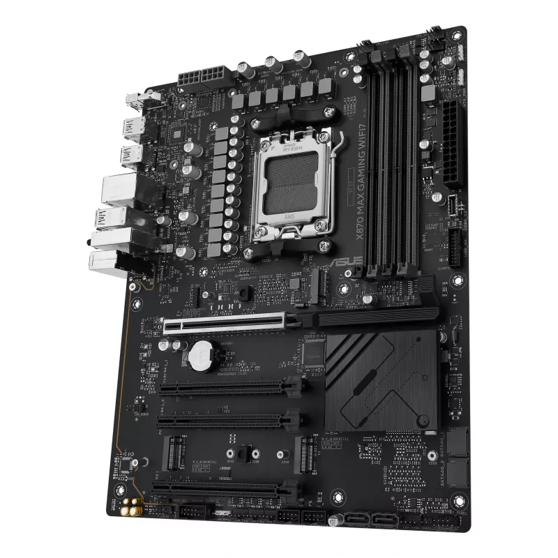 Mātesplate ASUS X870 MAX GAMING WIFI7 ATX — AMD X870, Socket AM5, DDR5, 4 DIMM, 256 GB, Wi‑Fi 7, Bluetooth 5.4, 3 M.2, 2x USB4 Gen3x2