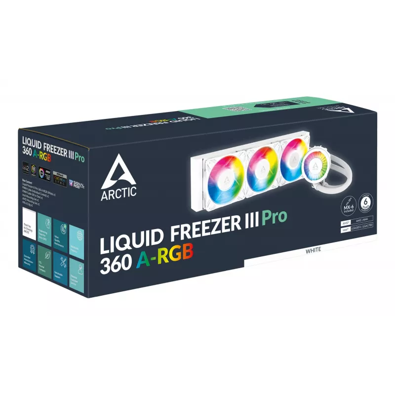 ARCTIC Liquid Freezer III Pro 360 A-RGB (Balts) - Daudzsaderīgs visaptverošs CPU ūdens dzesētājs ar A-RGB