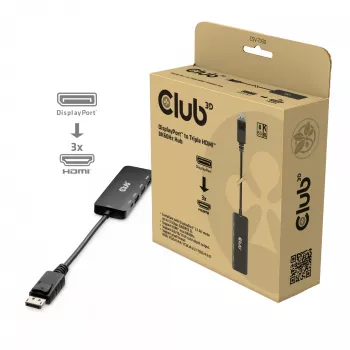 CLUB3D DisplayPort™ uz Triple HDMI™ 8K60Hz centrālmezgls, DisplayPort, HDMI, 2.1b/1.4a, 13,5 Mbit/s, 120 Hz, 3840 x 2160, 7680 x 4320