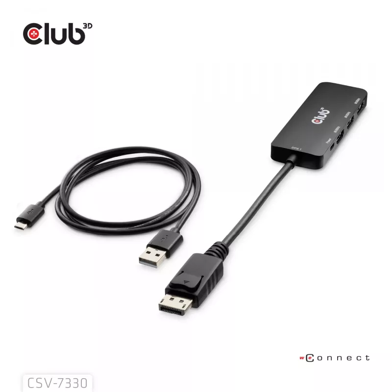 CLUB3D DisplayPort™ uz Triple HDMI™ 8K60Hz centrālmezgls, DisplayPort, HDMI, 2.1b/1.4a, 13,5 Mbit/s, 120 Hz, 3840 x 2160, 7680 x 4320
