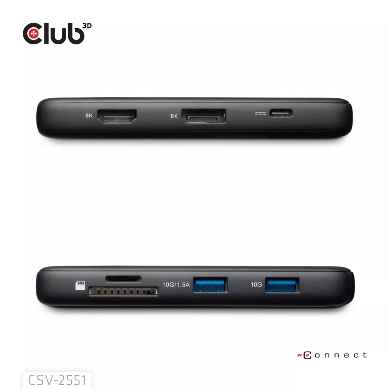 CLUB3D 8-1 portatīvā dokstacija USB Type-C® 10Gbps uz HDMI™ un DisplayPort™ 8K30Hz PD līdz 100W