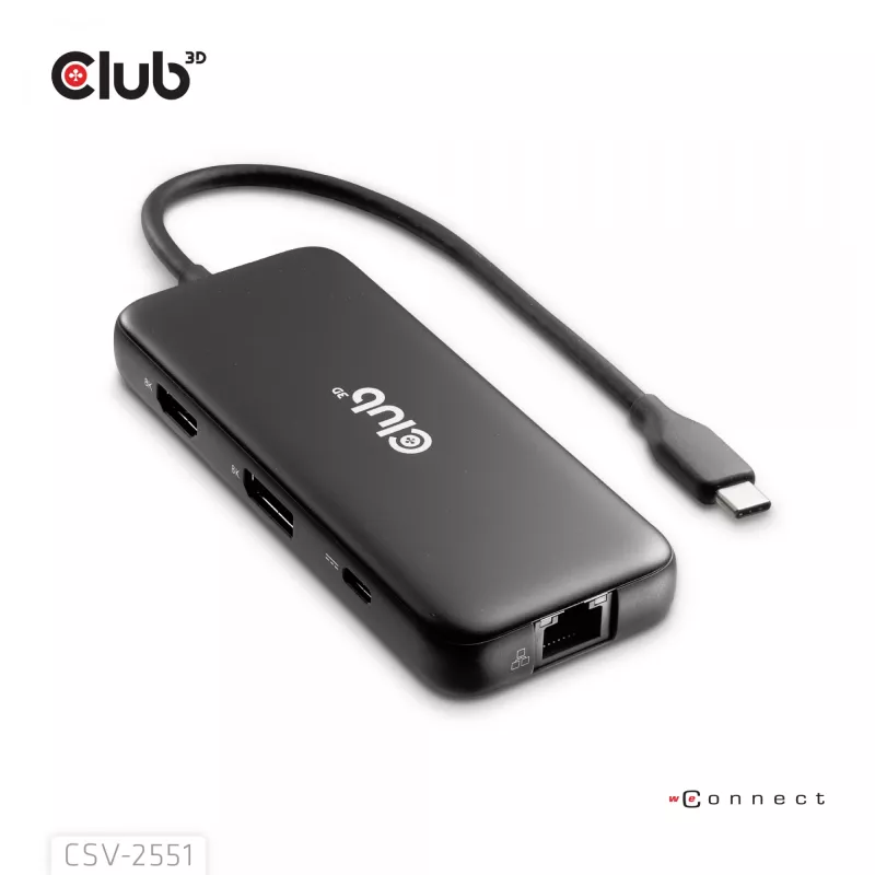 CLUB3D 8-1 portatīvā dokstacija USB Type-C® 10Gbps uz HDMI™ un DisplayPort™ 8K30Hz PD līdz 100W