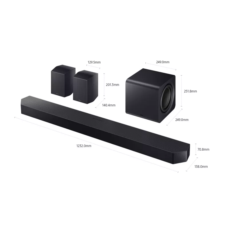 Skaņas josla Samsung HW-Q990F 11.1.4 kanāli, 756 W, melna, bezvadu zemfrekvences skaļrunis, HDMI, Wi‑Fi