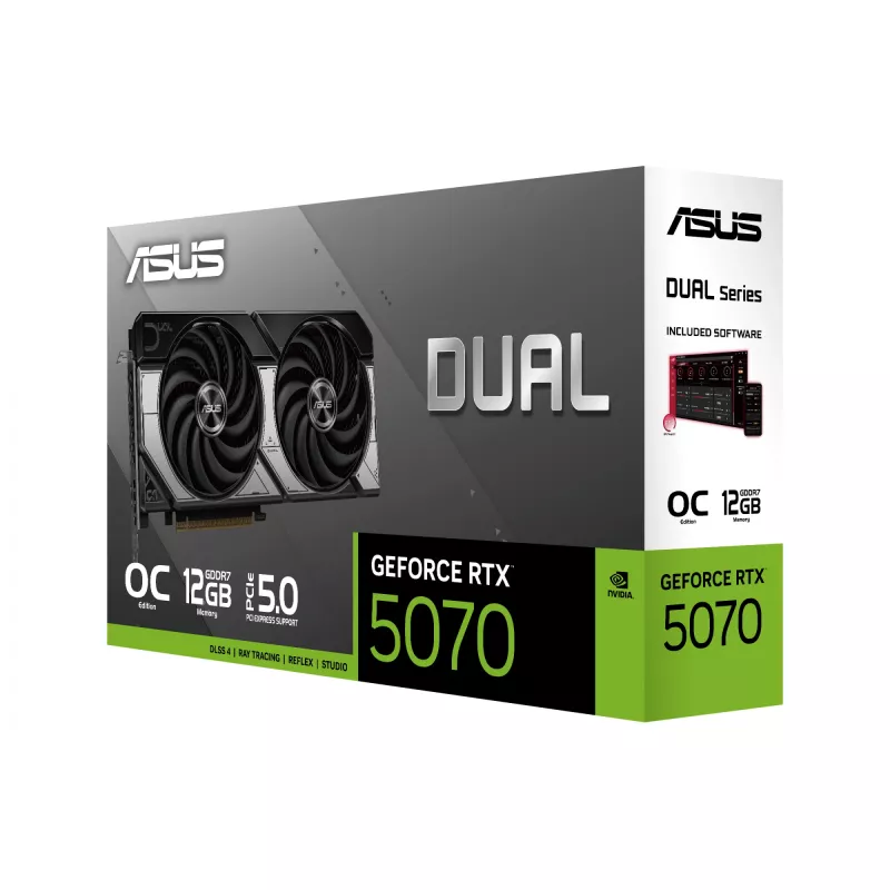 Grafikas karte ASUS GeForce RTX 5070 — 12 GB GDDR7, PCIe 5.0, 192-bit, 3x DisplayPort 2.1b, 1x HDMI 2.1b