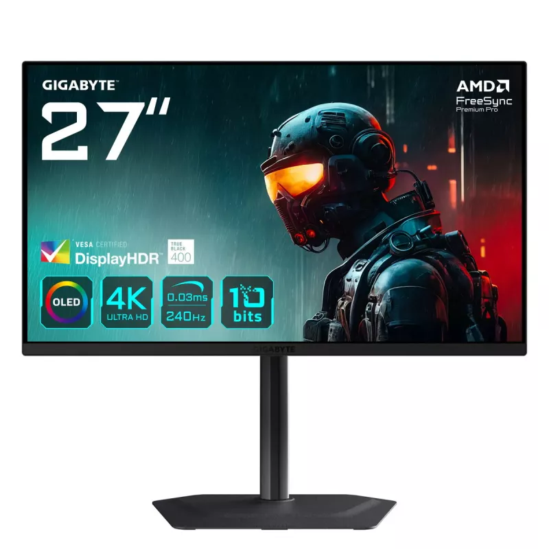 GIGABYTE MO27U2 OLED 4K UHD spēļu monitors - 3840 x 2160, 240Hz, 0.03ms, 1000 cd/m², Display HDR True Black 400, HDMI 2.1, Displayport 1.4
