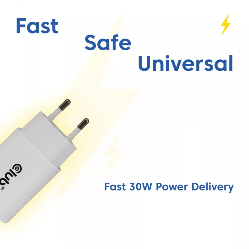 USB‑C lādētājs 2 gab. komplekts CLUB3D CAC-3020, 30 W kopējā jauda, balts