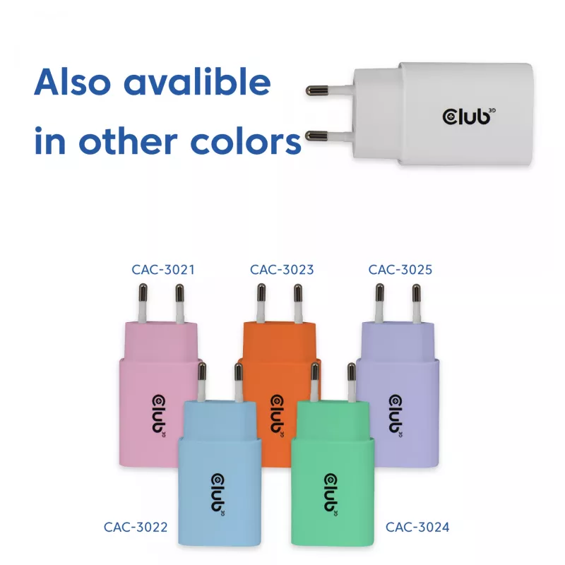 USB‑C lādētājs 2 gab. komplekts CLUB3D CAC-3020, 30 W kopējā jauda, balts