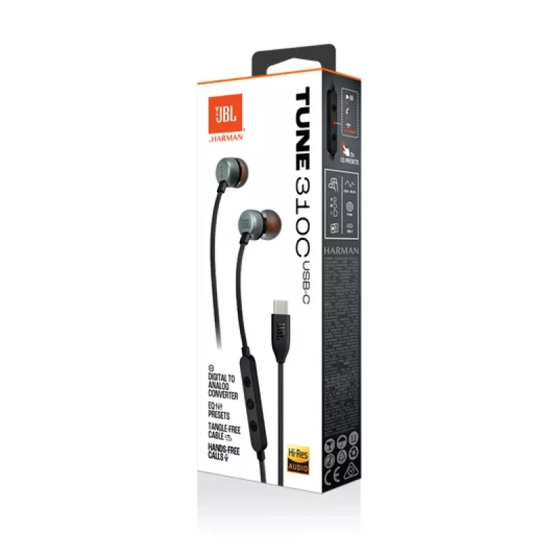 JBL Tune 310C Austiņas Vadu Iekšauss Zvan/Mūzika USB Type-C Melns