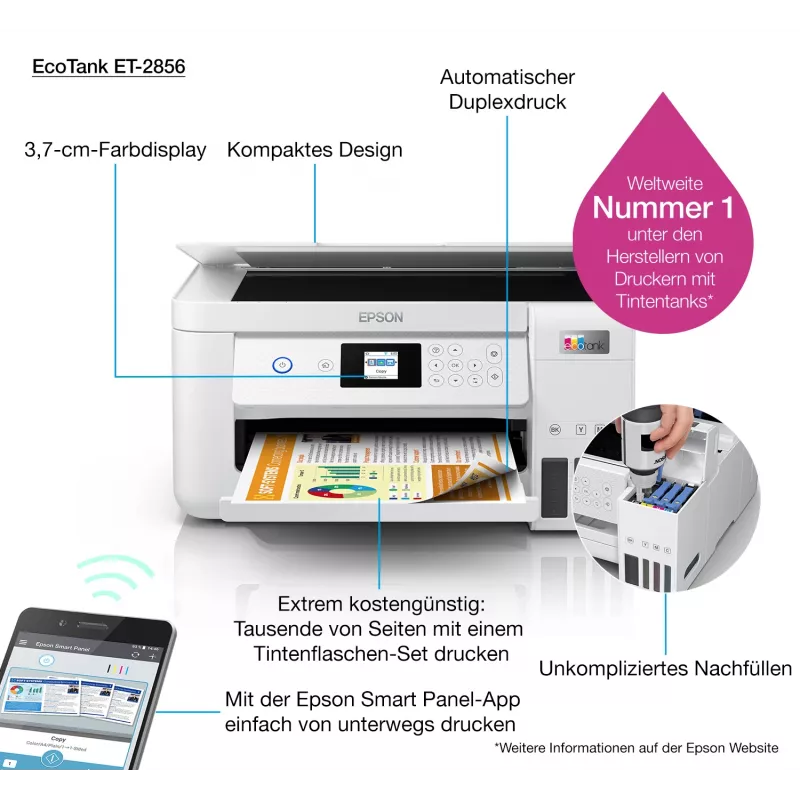 Epson EcoTank ET-2856 Inkjet A4 5760 x 1440 DPI 33 ppm Wi-Fi