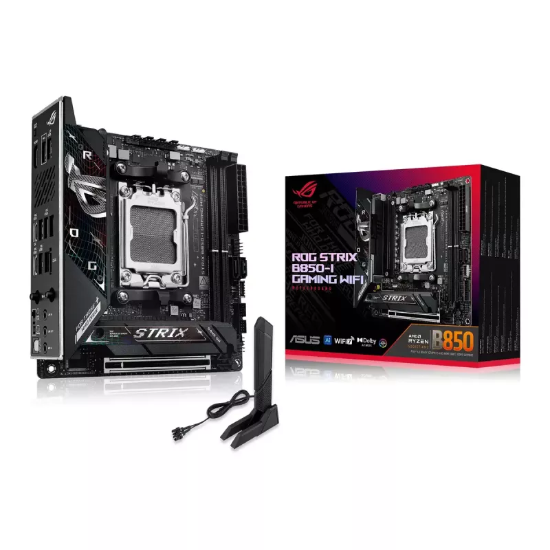 Mātesplate ASUS ROG STRIX B850-I GAMING WIFI, AMD B850, Socket AM5, mini ITX, 2x DDR5, Wi‑Fi 7, 2.5Gb LAN